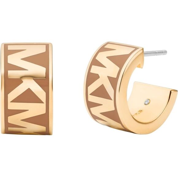 Michael Kors Gold Tone Logo Hoop Earrings - Picture 1 of 5